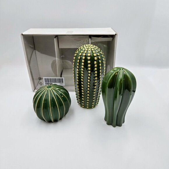 Ikea SJÄLSLIGT SJALSLIGT Set of 3 Ceramic Green Cactus Decoration NIB Read - Picture 2 of 14